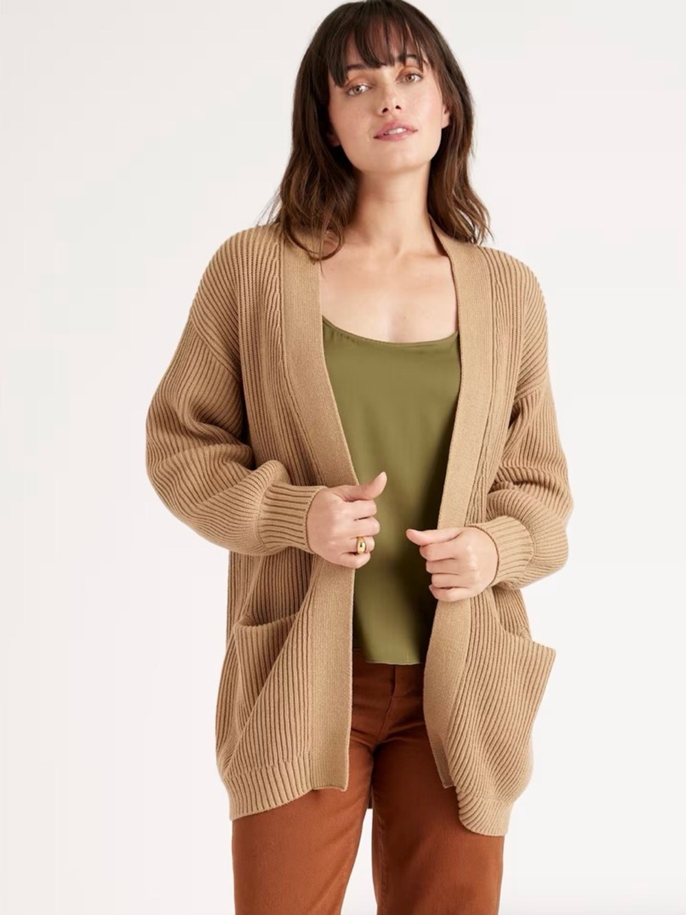 Quince Organic Cotton Oversized Cardigan sz L tan grandmacore